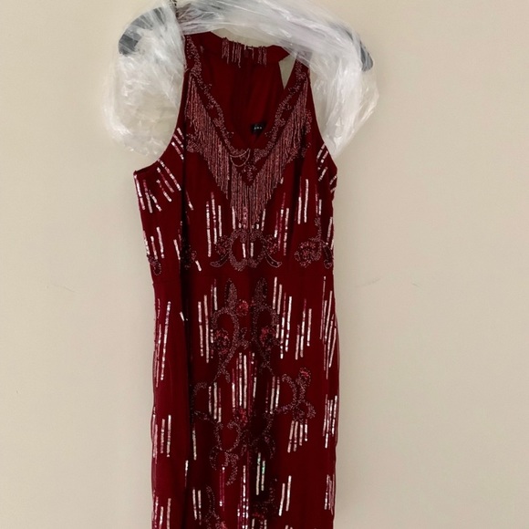 Aidan Mattox fringes V- neckline sleeveless beaded cocktail dress - Picture 9 of 9